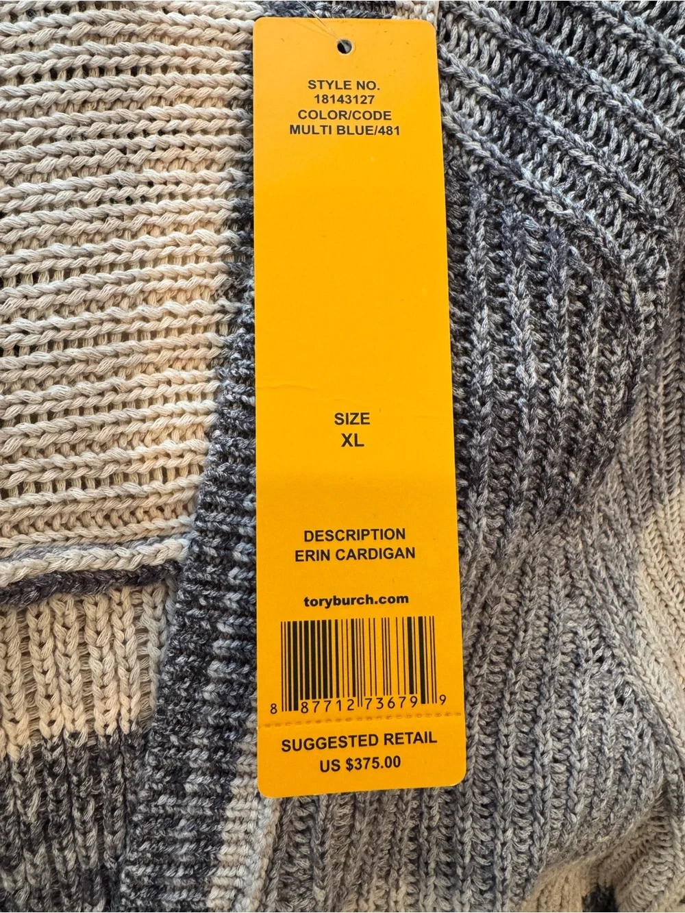 ⭐️NWT⭐️Tory Burch Multi Blue Erin Knit Cardigan Open-Front & Two Button pockets